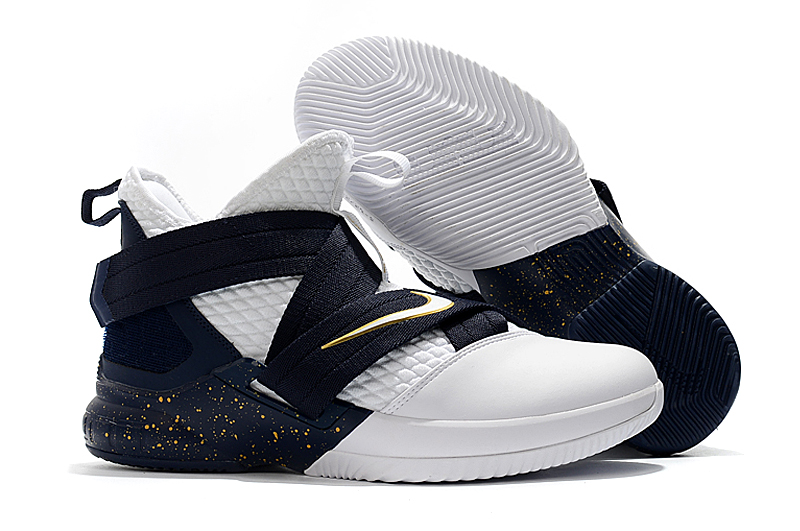 Women Nike Lebron Soldier 12 White Deep Blue Yellow Shoes